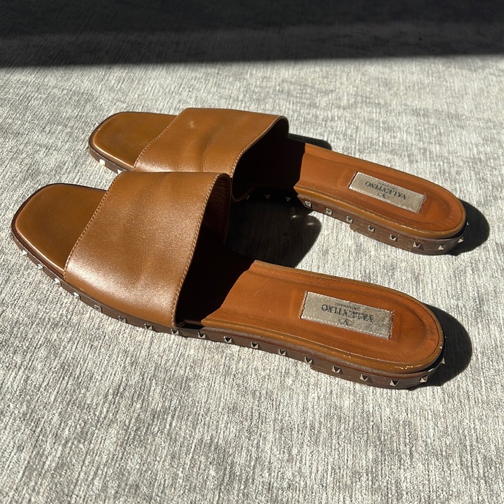 Valentino Flat Roman Stud Slide Sandal